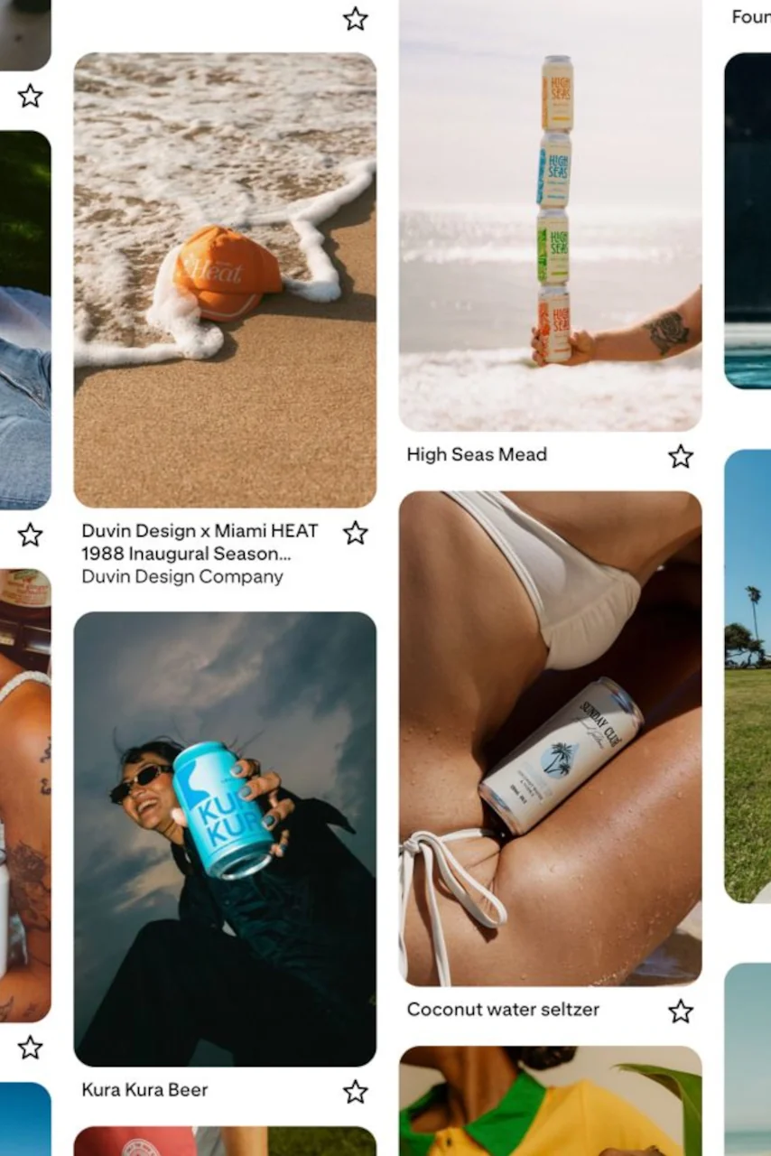 A content creation mood board of beachy beverage brand photography, used by The Social Scene to plan a Costa Rica brand shoot