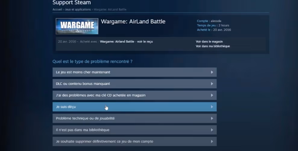 demande remboursement jeu steam