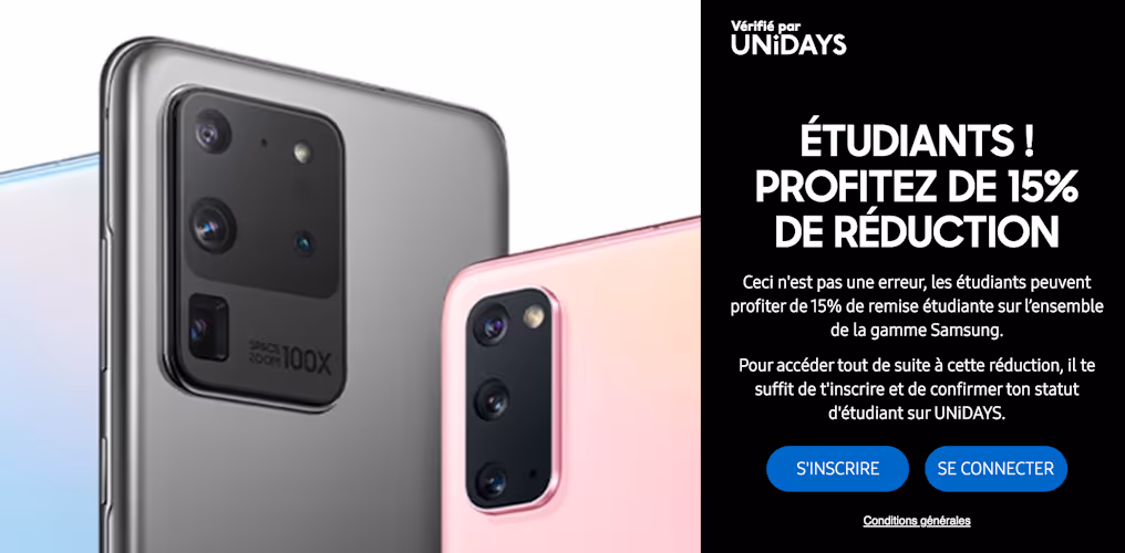 l'image répresente une offre de remboursement Samsung pour les étudiants