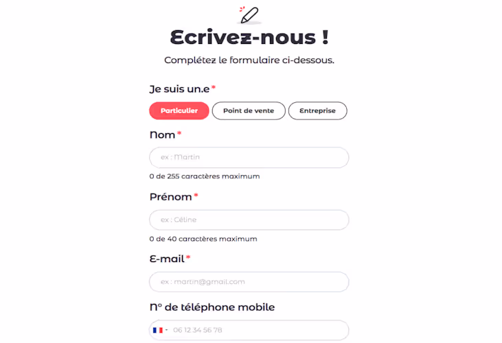 l'image répresente un formulaire qui vous permet de contacter le service client PCS 