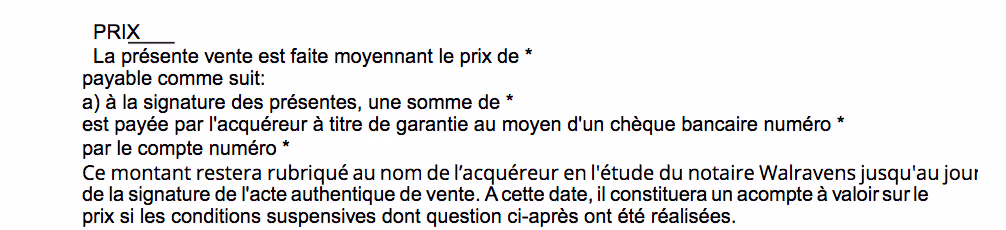 l'image répresente un extrait d'une promesse de vente