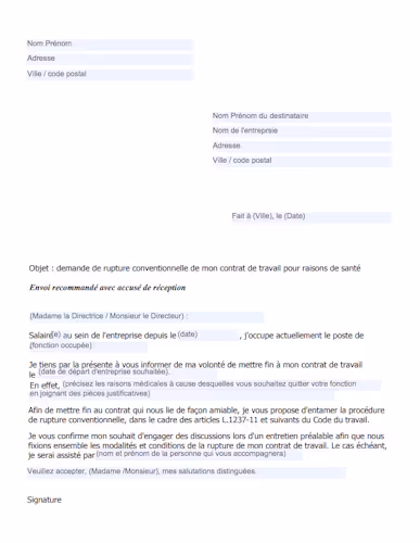 demande de rupture conventionnelle pour maladie