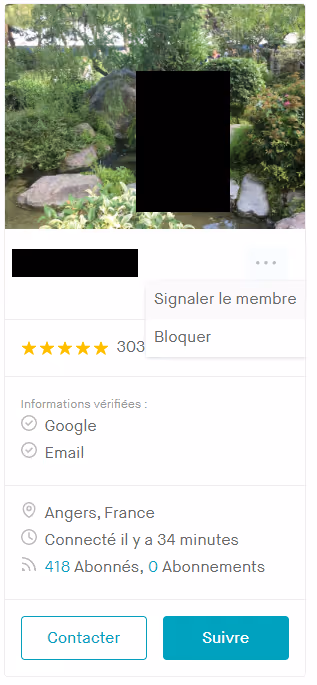 L'image représente le système de signalement d'utilisateurs Vinted.