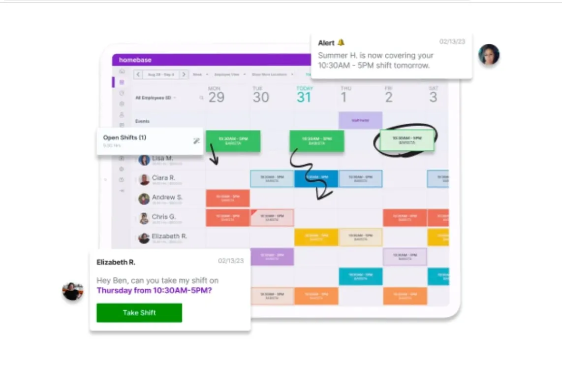 A screenshot of Homebase's scheduling tool.