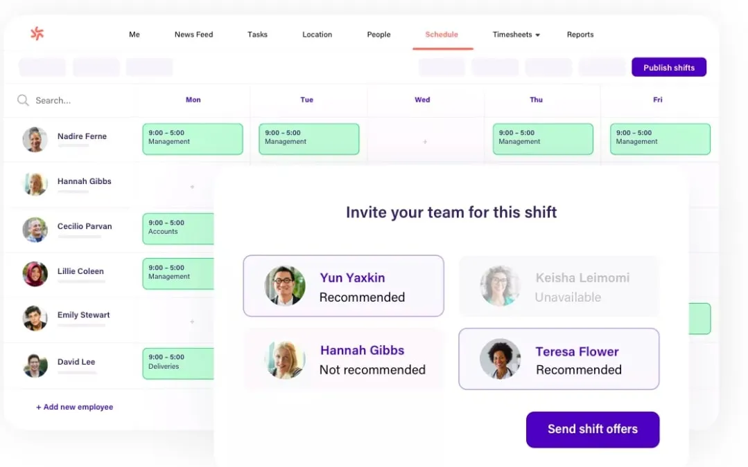 A screenshot of Deputy's scheduling interface.