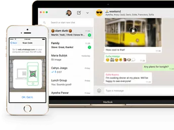 A view of WhatsApp chats on a desktop and on a smartphone