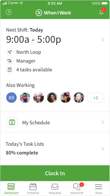 Screenshot of a shift alert on When I Work's mobile app