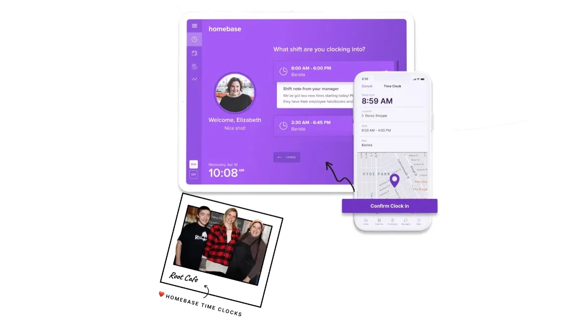 A view of a company using Homebase’s tools for time tracking and management.
