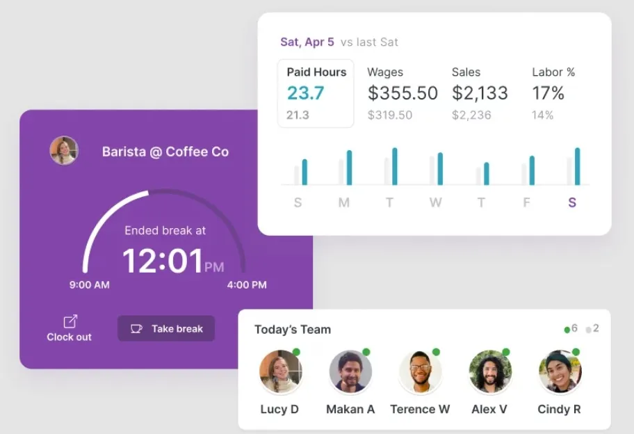 A screenshot of Homebase's dashboard and tools