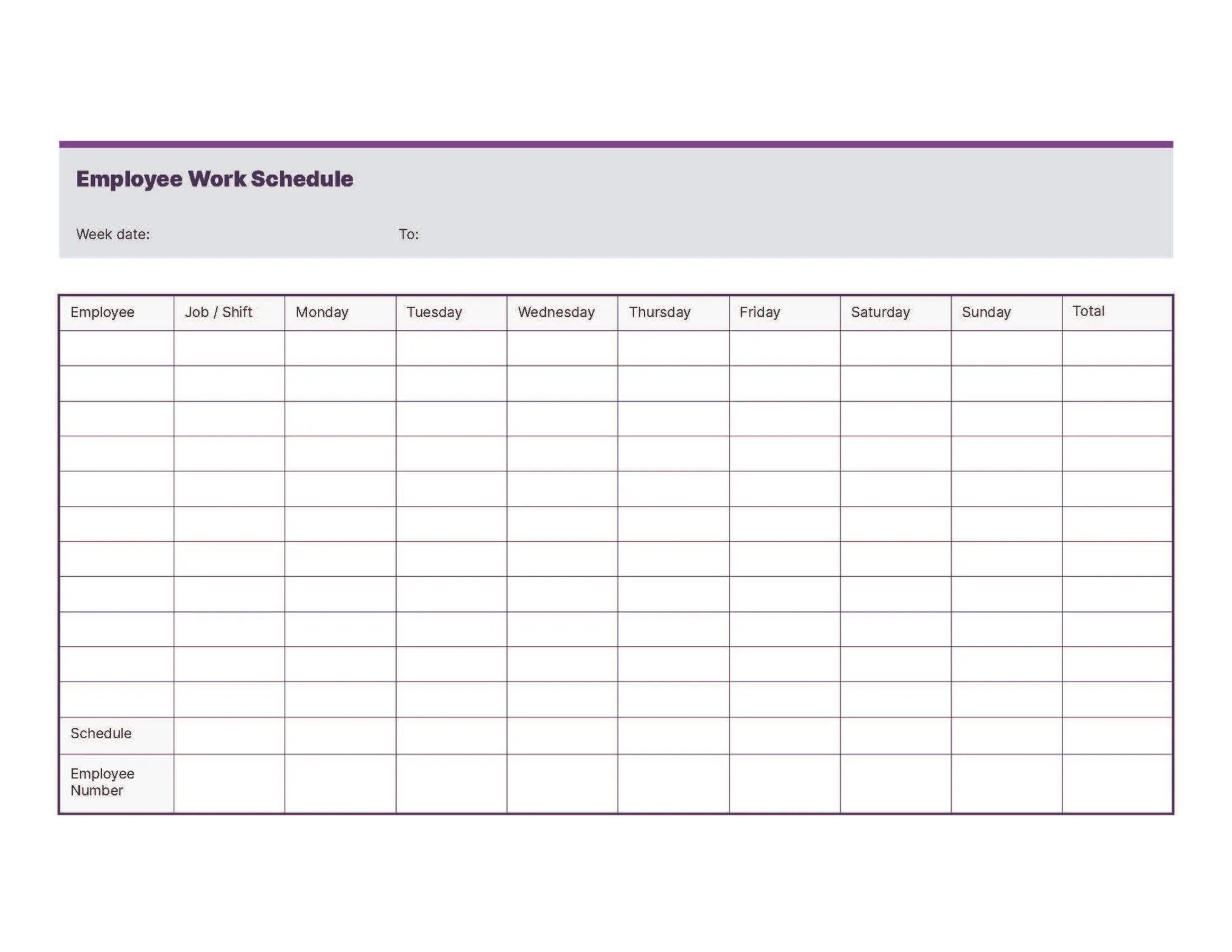 Weekly employee schedule template