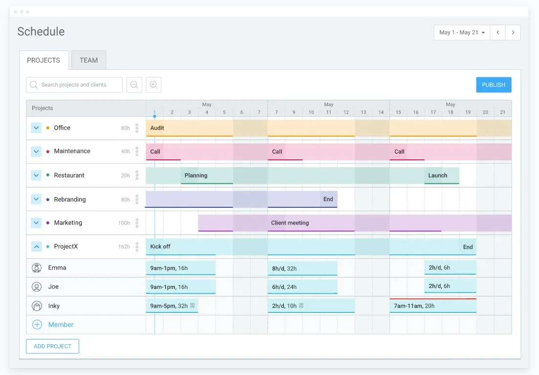 A view of the Clockify desktop and schedule.