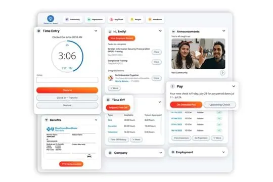 The Paylocity time tracker and scheduler displaying the time worked and schedule of an employee.