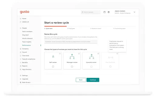 Screenshot of Gusto's HR software platform for small business