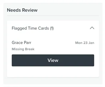 A screenshot of a missed break alert.