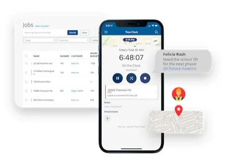 Overlapping screenshots of time tracking tools on ClockShark.