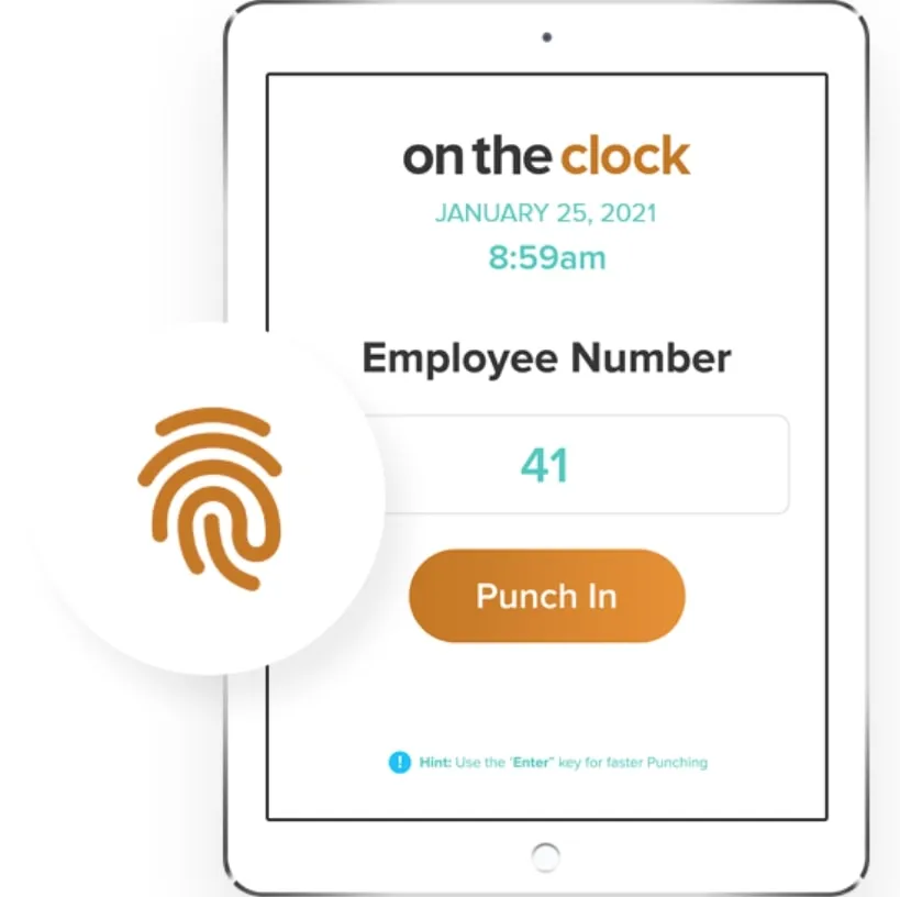 A screenshot of OnTheClock's biometric time clock interface.