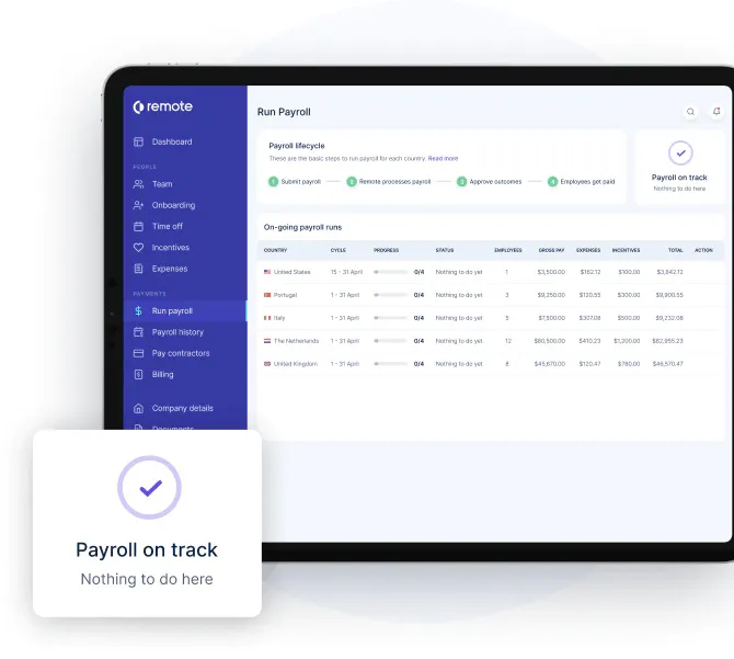 screenshot of Remote’s payroll interface