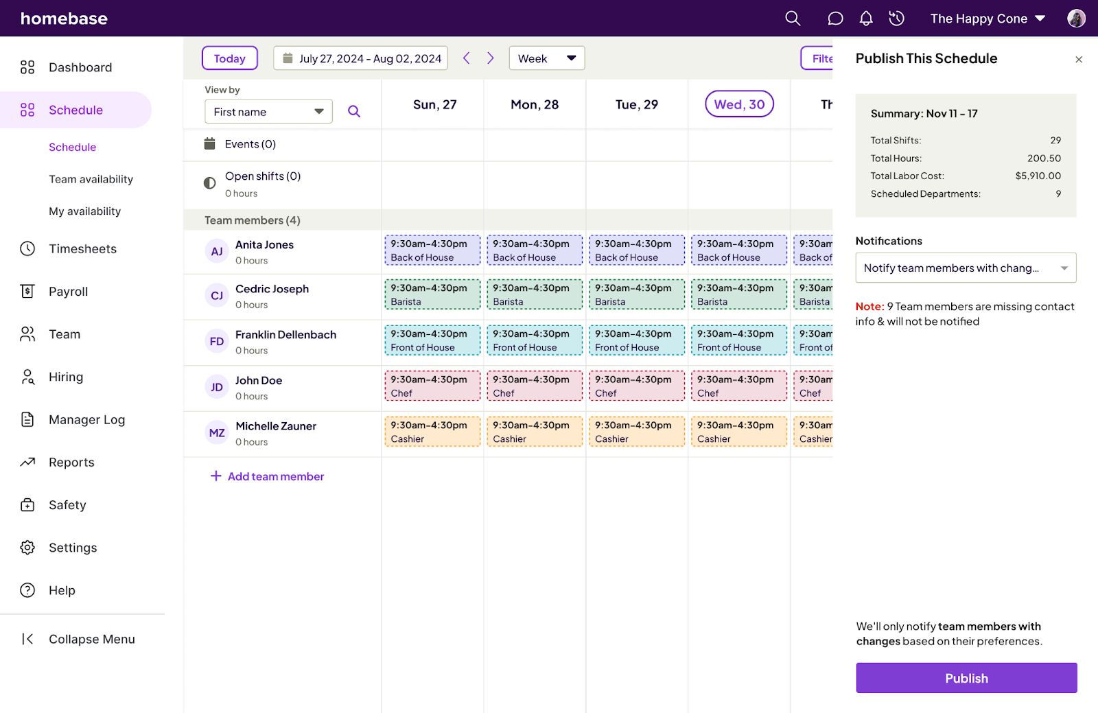 How to publish your shift schedule on Homebase