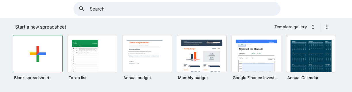 Google sheets template gallery.