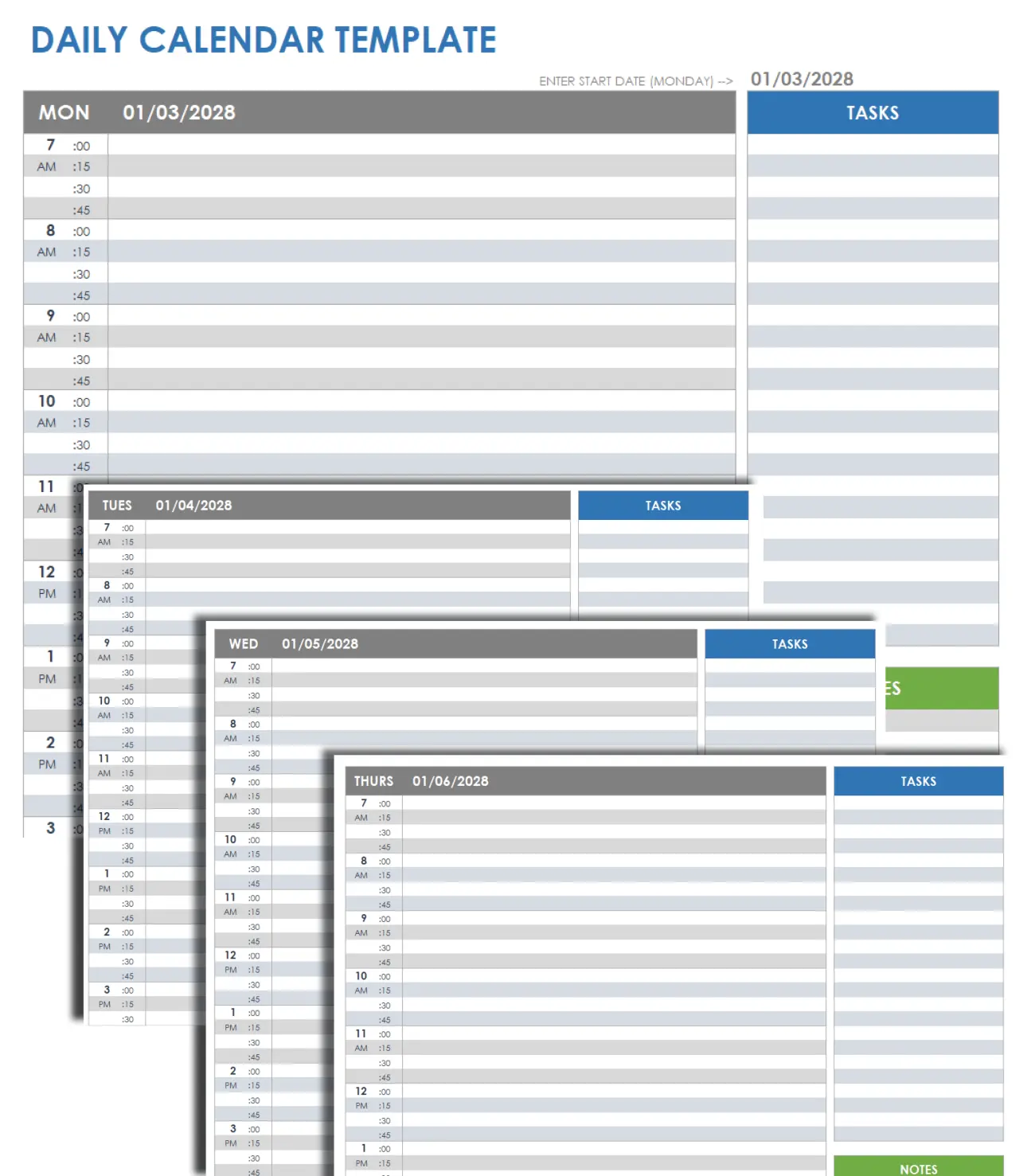 Example of a Google Sheet daily schedule template by Smartsheet.