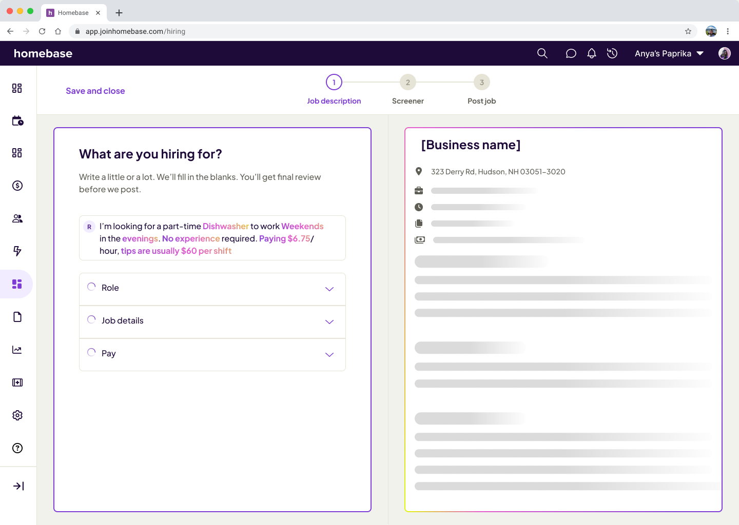 A screenshot of the Hiring Assistant generating a job description for a potential client.