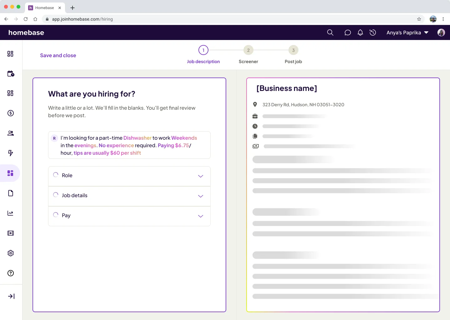 A screenshot of the Hiring Assistant generating a job description for a potential client.