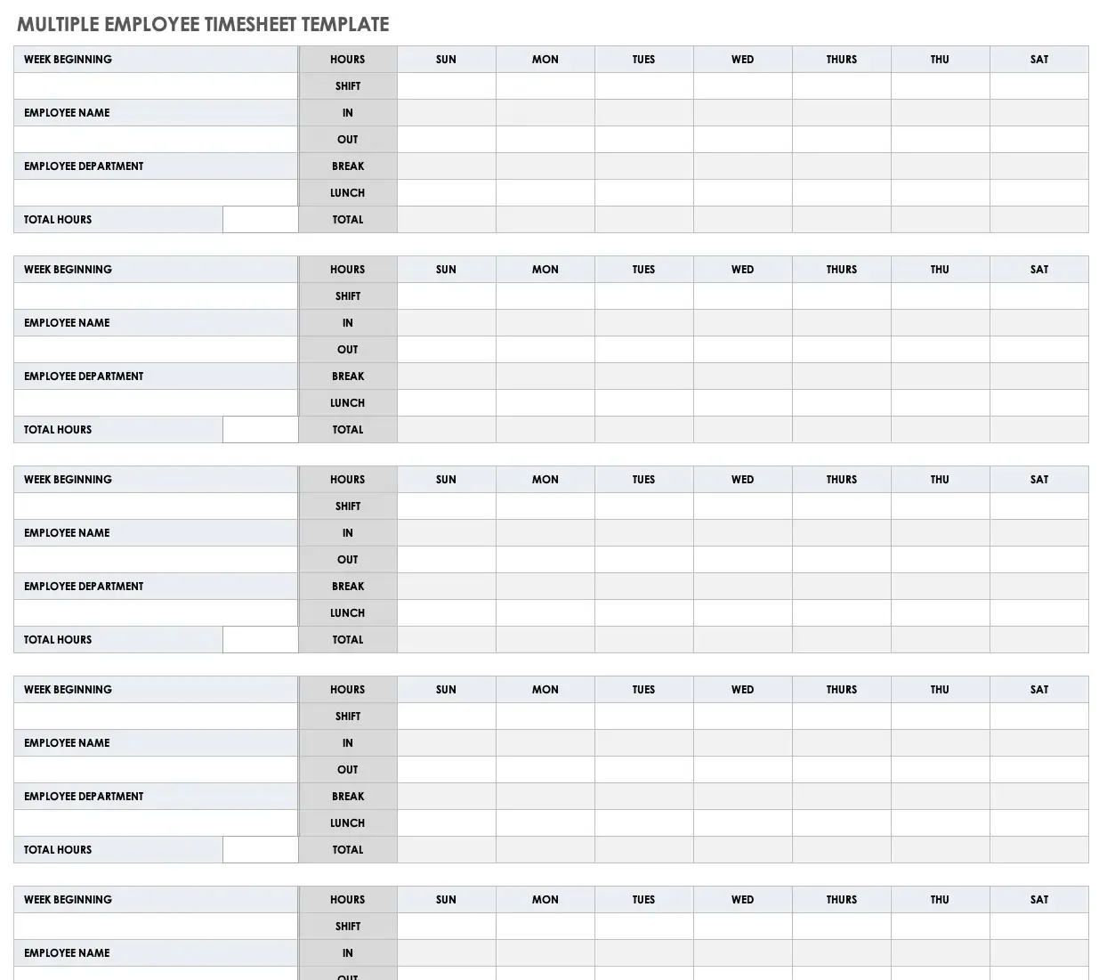 Multi-employee timesheet template example
