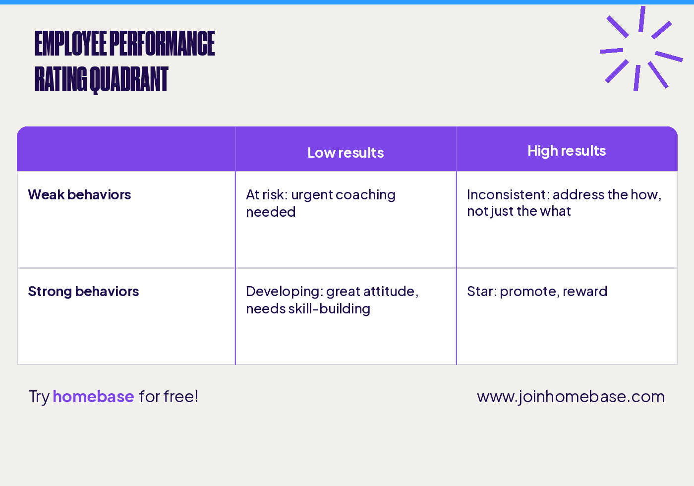 Employee performance rating quadrant