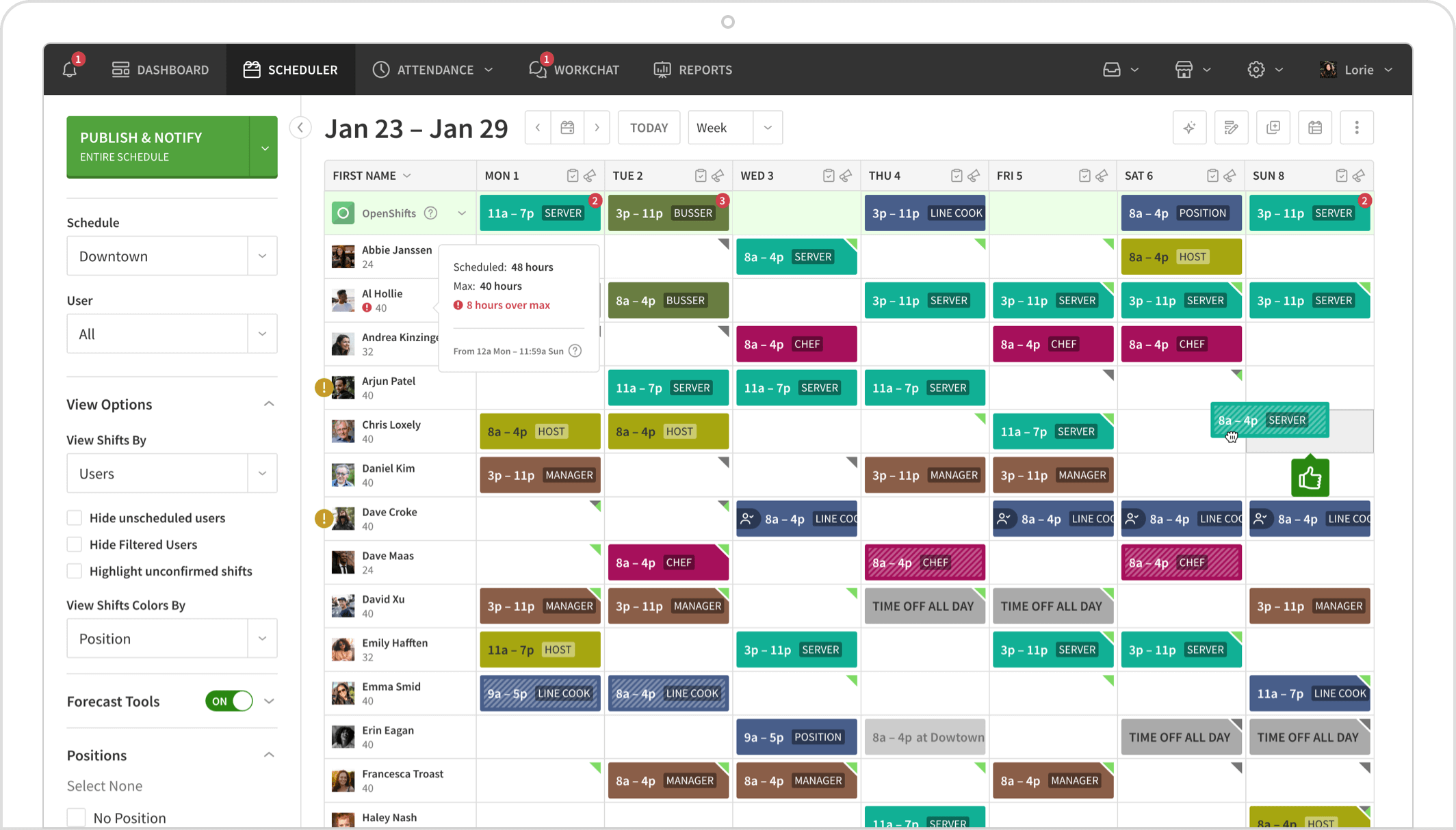 Screenshot of When I Work, a Connecteam alternative.
