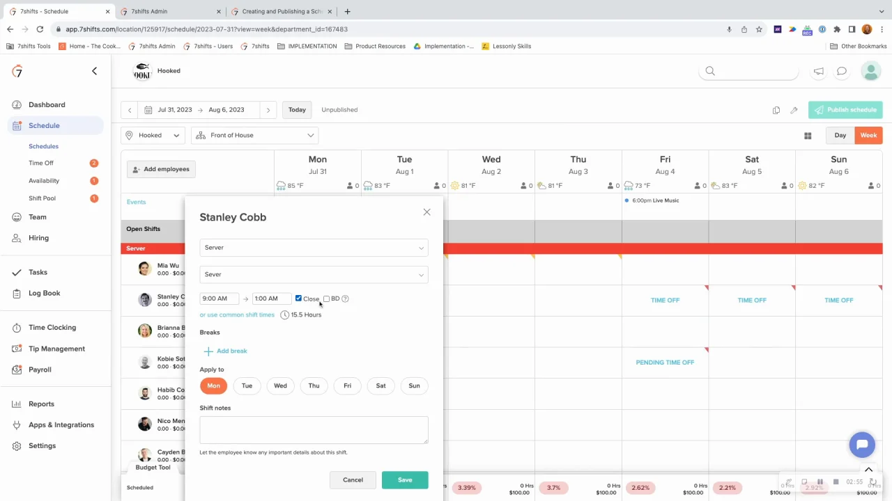 Screenshot of 7shifts, a Connecteam alternative.