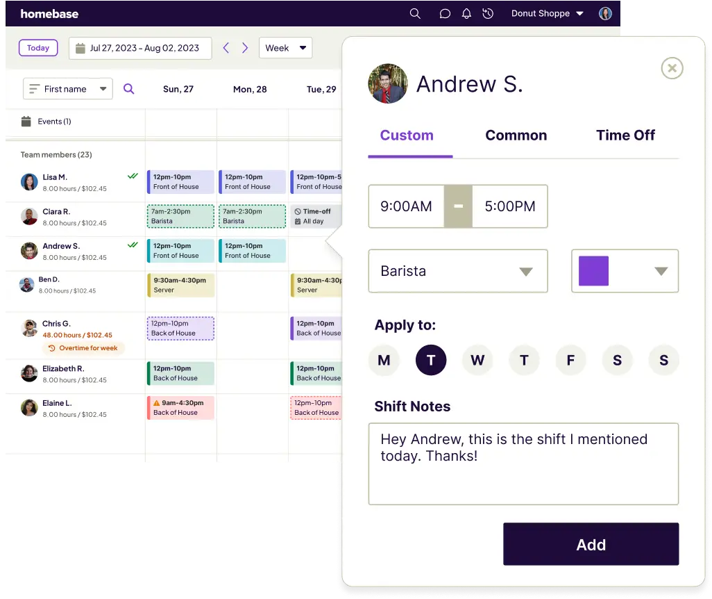 Homebase employee scheduling dashboard.