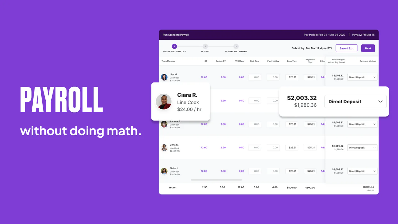 Homebase app showing payroll and time tracking for small business hourly teams