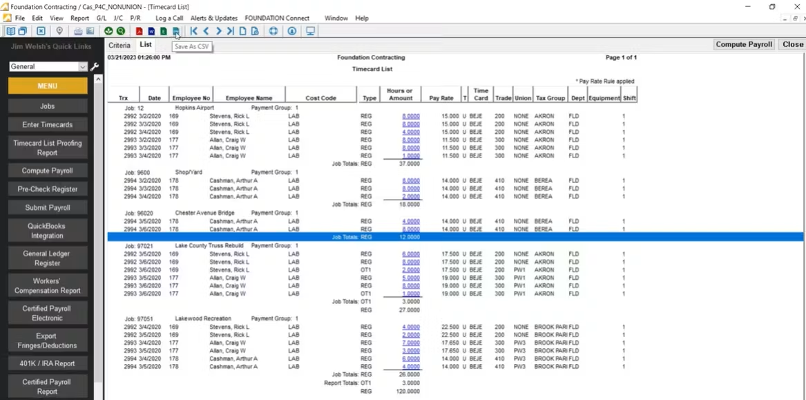 Payroll4Construction certified payroll report and union tracking dashboard for government contractors