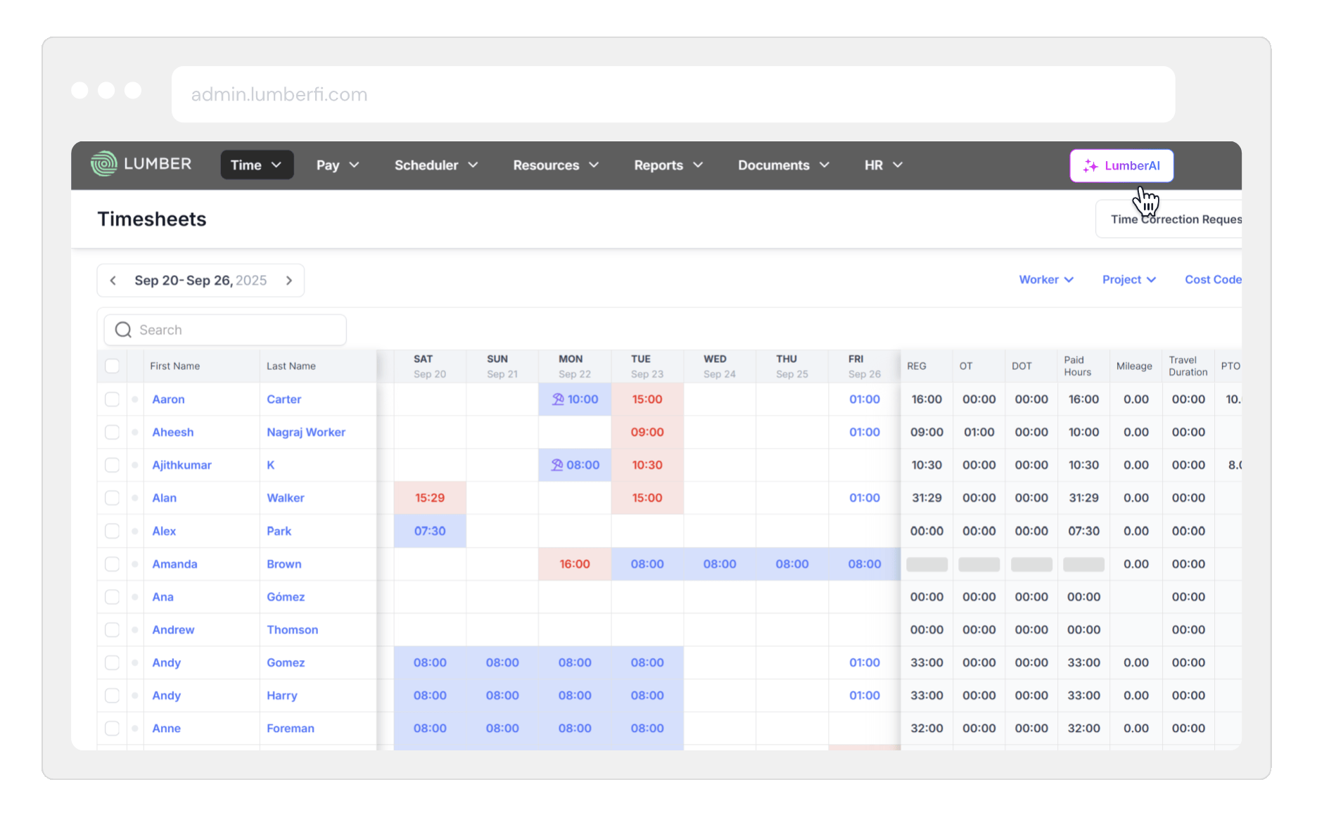 Lumber construction payroll software with AI anomaly detector flagging payroll errors before payday