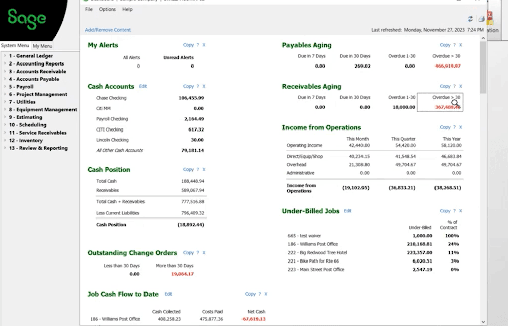 Sage HCM construction payroll software showing certified payroll, union tracking, and general ledger sync for large contractors