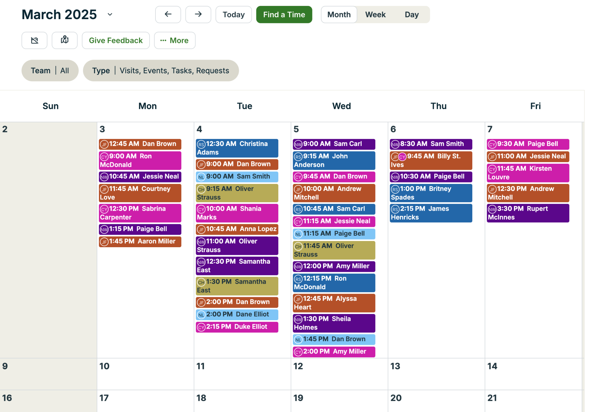 Jobber scheduling software overview showing employees, shift hours, and labour costs.