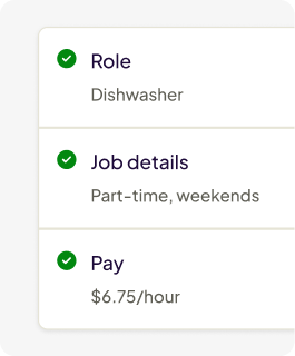 Employee profile set up with role, job details, and pay.