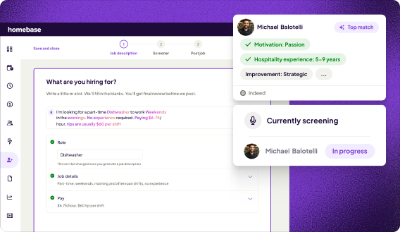 Homebase small business hiring dashboard showing job posting, applicant tracking, and onboarding 