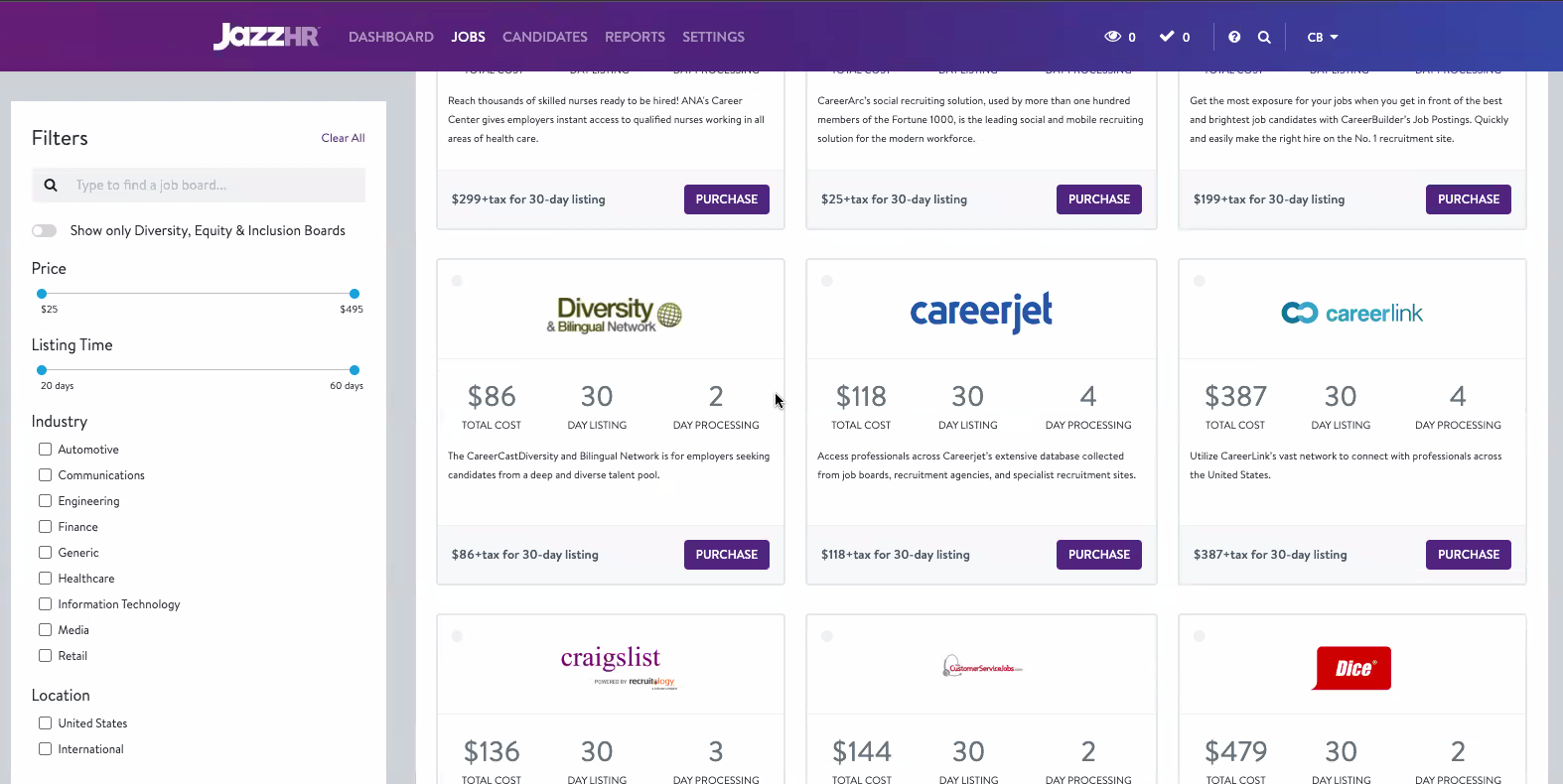 JazzHR applicant tracking system dashboard showing candidate pipeline stages for small business hiring 