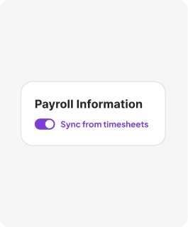 Homebase app interface with toggle on for syncing timesheets to payroll