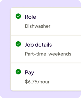 Employee profile set up with role, job details, and pay.