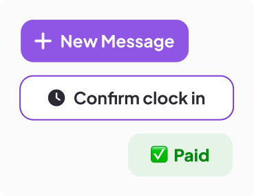 Homebase feature options to send a message, confirm clock in, and run payroll.