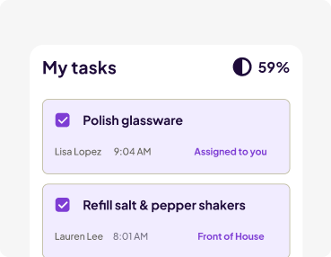 Homebase task manager interface showing percentage of tasks done