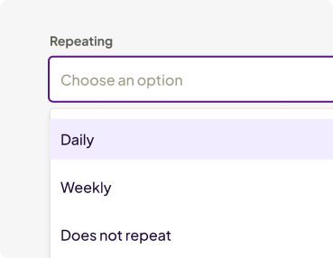 Homebase task manager interface with option to select frequency of repeating tasks daily, weekly, or single