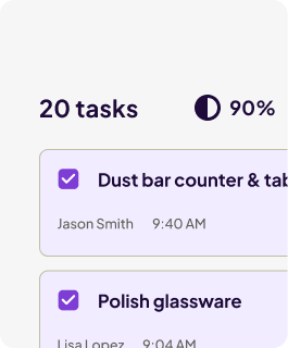 Homebase task manager interface showing task completion progress and list of tasks