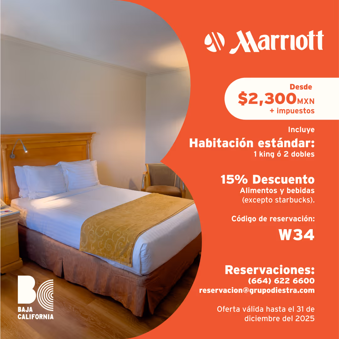 Desde $2,300mxn + impuestos, incluye habitación estándar: 1 king o 2 dobles, 15% de descuento en alimentos y bebidas (excepto starbucks). Código de reservación: W34