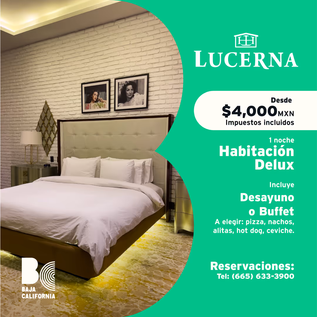 Desde $4,000mxn impuestos incluidos, por 1 noche en habitación deluxe para 2 personas, incluye desayuno buffet, A elegir: pizza, nachos, alitas, hot dog, ceviche