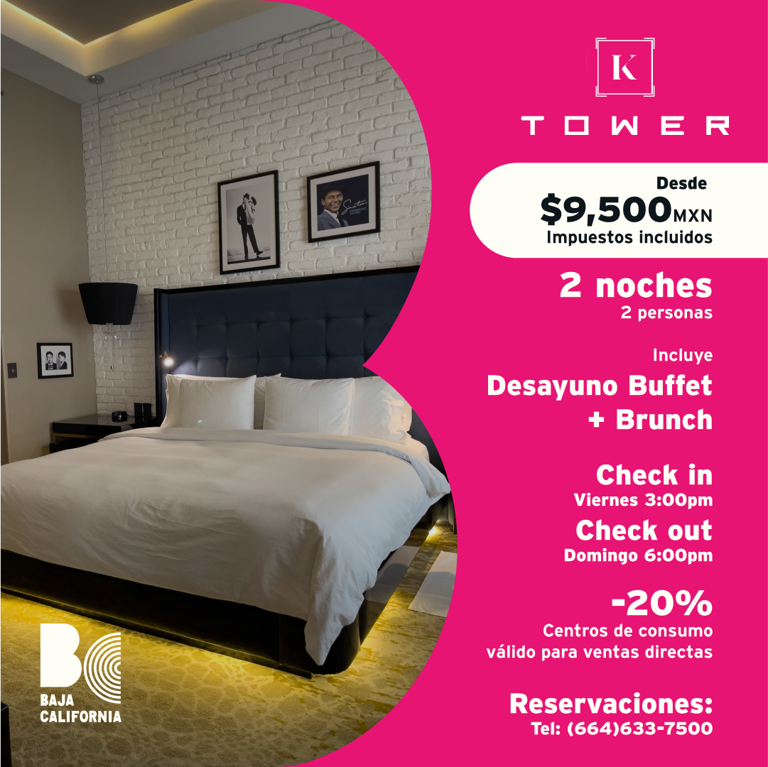 Desde $9,500mxn impuestos incluidos, por 2 noches para 2 personas, incluye desayuno buffet+brunch, check in viernes 3pm, late check out domingo 6pm, 20% en centros de consumo valido para ventas directas