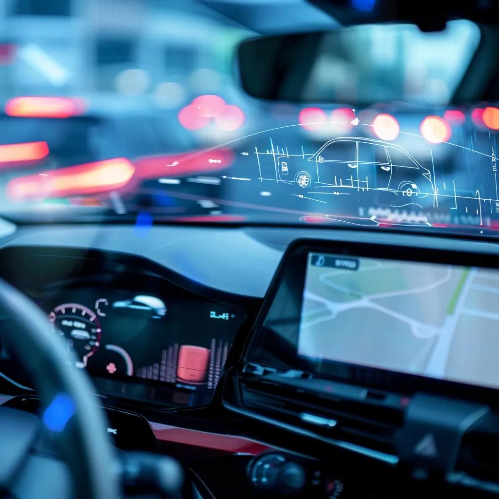Close-up of ADAS sensors on a windshield, illustrating advanced driver assistance technology