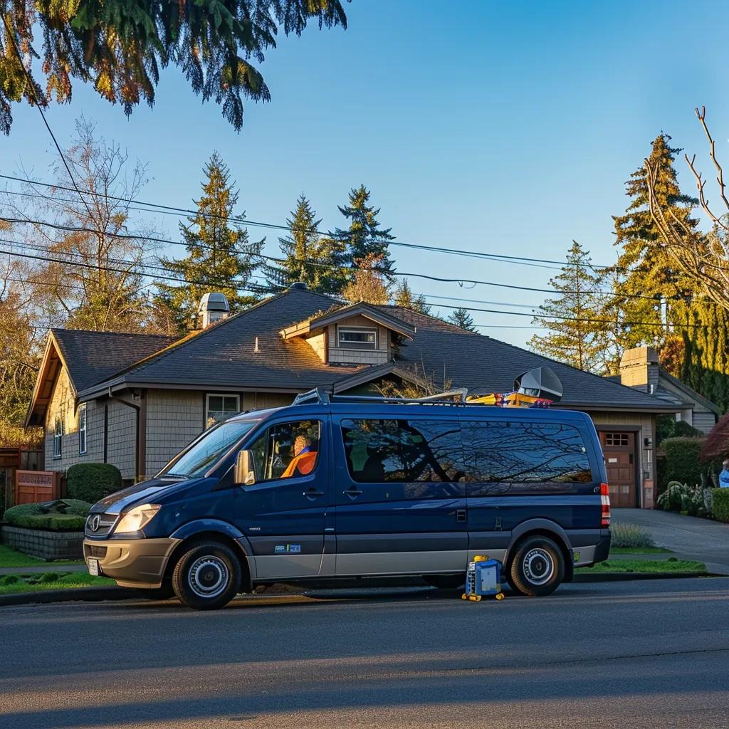 Mobile windshield repair van in a residential area, showcasing the convenience of on-site windshield replacement services